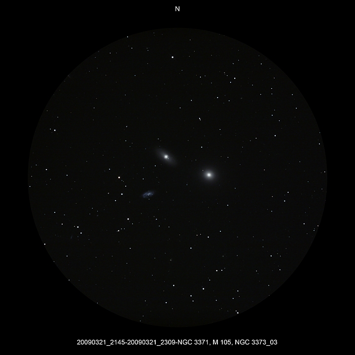 20090321_2145-20090321_2309-NGC 3371, M 105, NGC 3373_03.JPG -  Leo Newton d 309,5 / af 1623 & Coma Corrector CANON-EOS5D (AFC-Filter) 1000 ASA no add. filter 5 light-frames 300s, 4 light-frames 120s, 3 light-frames 60s, auto dark, 5 flat, 10 bias Guidemaster, DSS, Canon-RAW-Image, Adobe-PS-CS3  